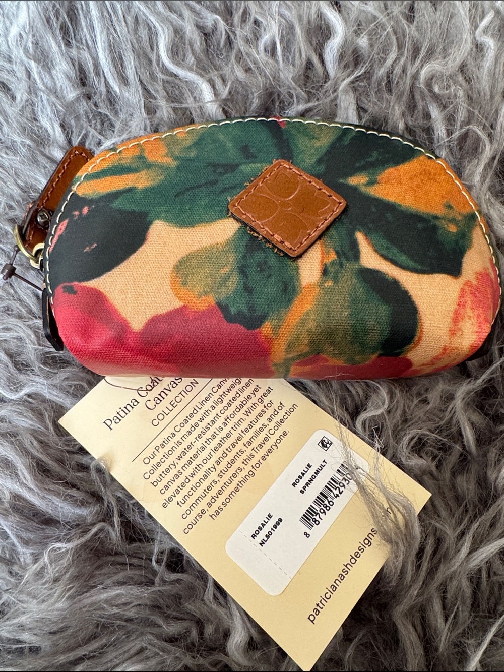 Patricia Nash Floral Canvas Coin Pouch in Green, Red, Orange and Cream
